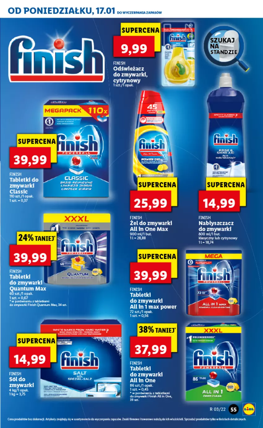 Gazetka promocyjna Lidl - GAZETKA - ważna 17.01 do 19.01.2022 - strona 55 - produkty: Finish, Por, Tablet, Tabletki do zmywarki, Zmywarki