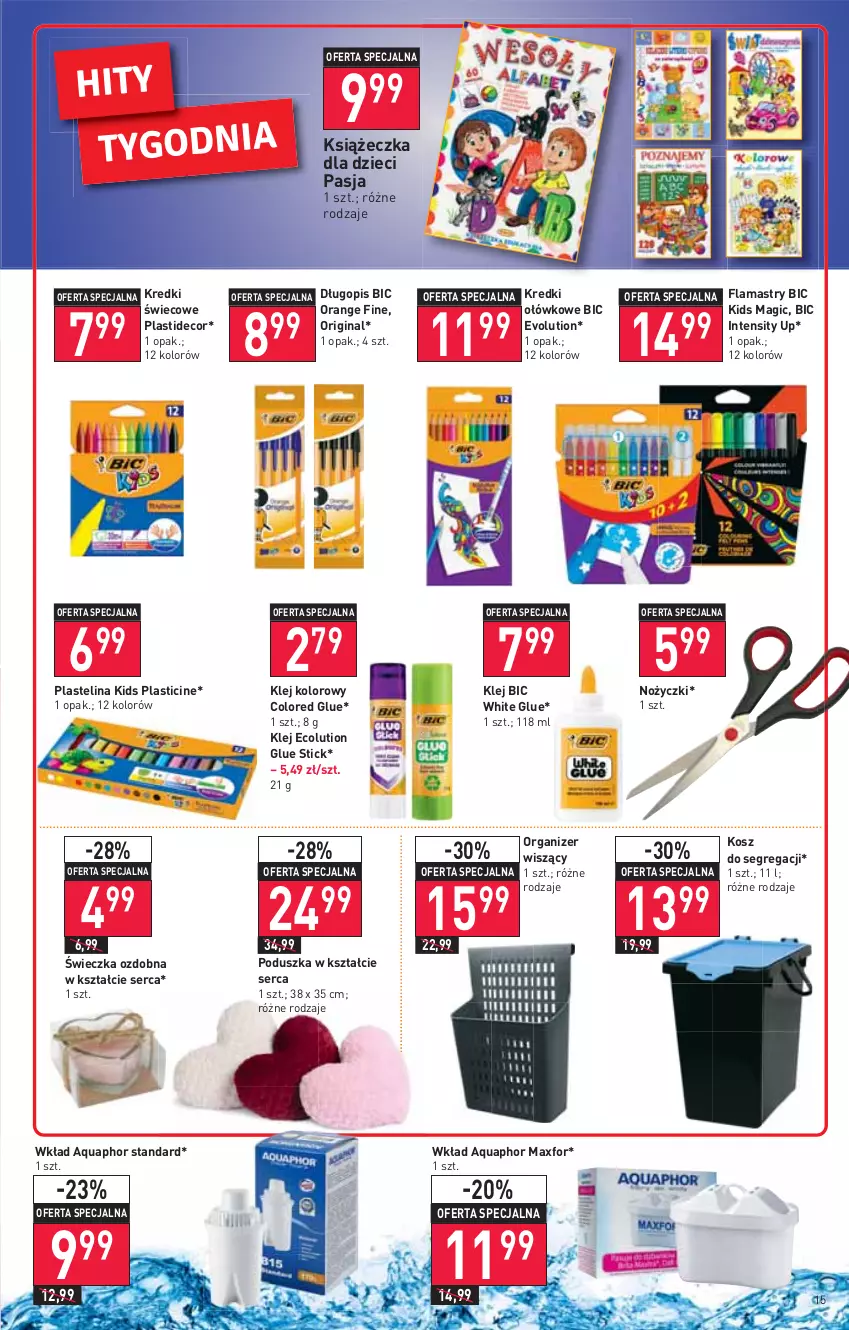 Gazetka promocyjna Stokrotka - Supermarket - ważna 03.02 do 09.02.2022 - strona 15 - produkty: Aquaphor, BIC, Długopis, Dzieci, Flamastry, Gin, Klej, Kosz, Noż, Nożyczki, Organizer, Plastelina, Poduszka, Ser