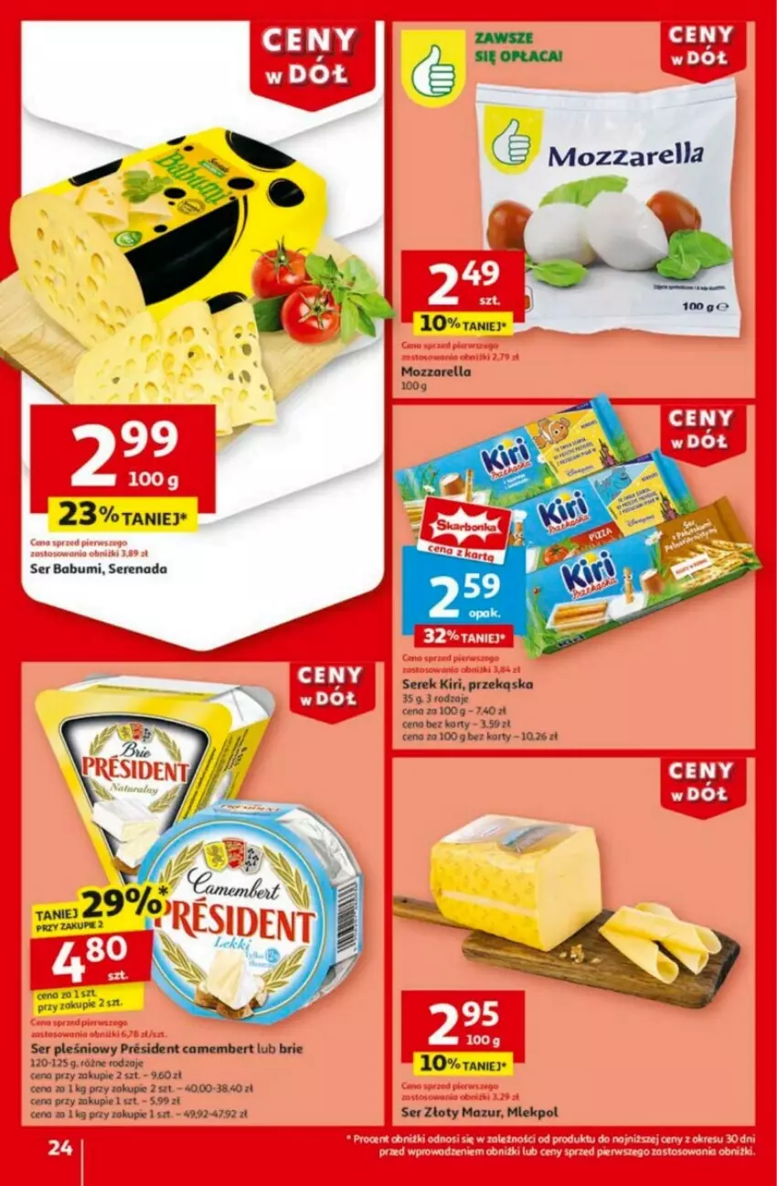 Gazetka promocyjna Auchan - ważna 23.01 do 29.01.2025 - strona 19 - produkty: Brie, Camembert, LG, Mozzarella, Ser, Ser pleśniowy, Serek, Złoty Mazur