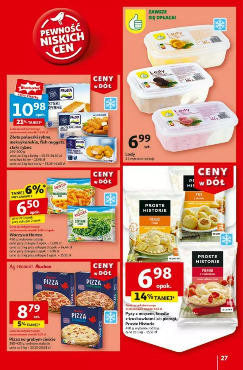 Gazetka promocyjna Auchan - ważna 23.01 do 29.01.2025 - strona 22 - produkty: Hortex, Knedle, Paluszki rybne, Pierogi, Pizza, Stek, Warzywa