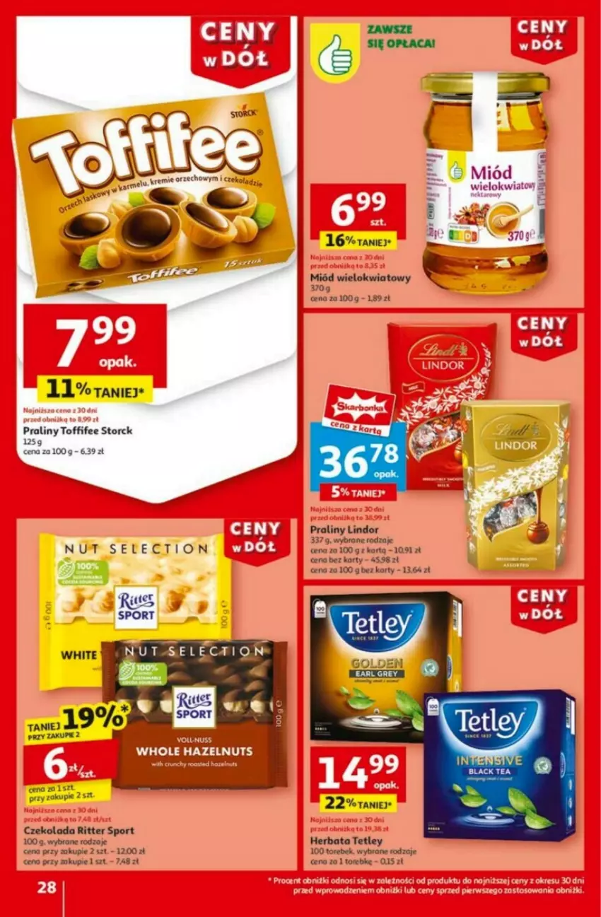 Gazetka promocyjna Auchan - ważna 23.01 do 29.01.2025 - strona 24 - produkty: Czekolada, Earl Grey, Herbata, Lindor, Miód, Por, Praliny, Rama, Ritter Sport, Sport, Tera, Tetley