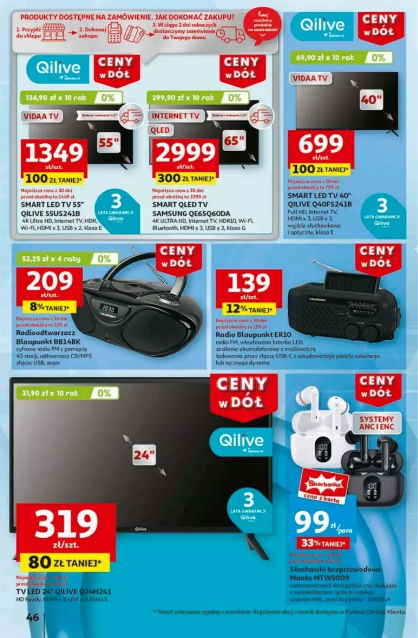 Gazetka promocyjna Auchan - ważna 23.01 do 29.01.2025 - strona 50 - produkty: Akumulator, Kosz, Latarka, Latarka LED, LED TV, LG, Manta, Radioodtwarzacz, Samsung, Słuchawki, Słuchawki bezprzewodowe, Tarka