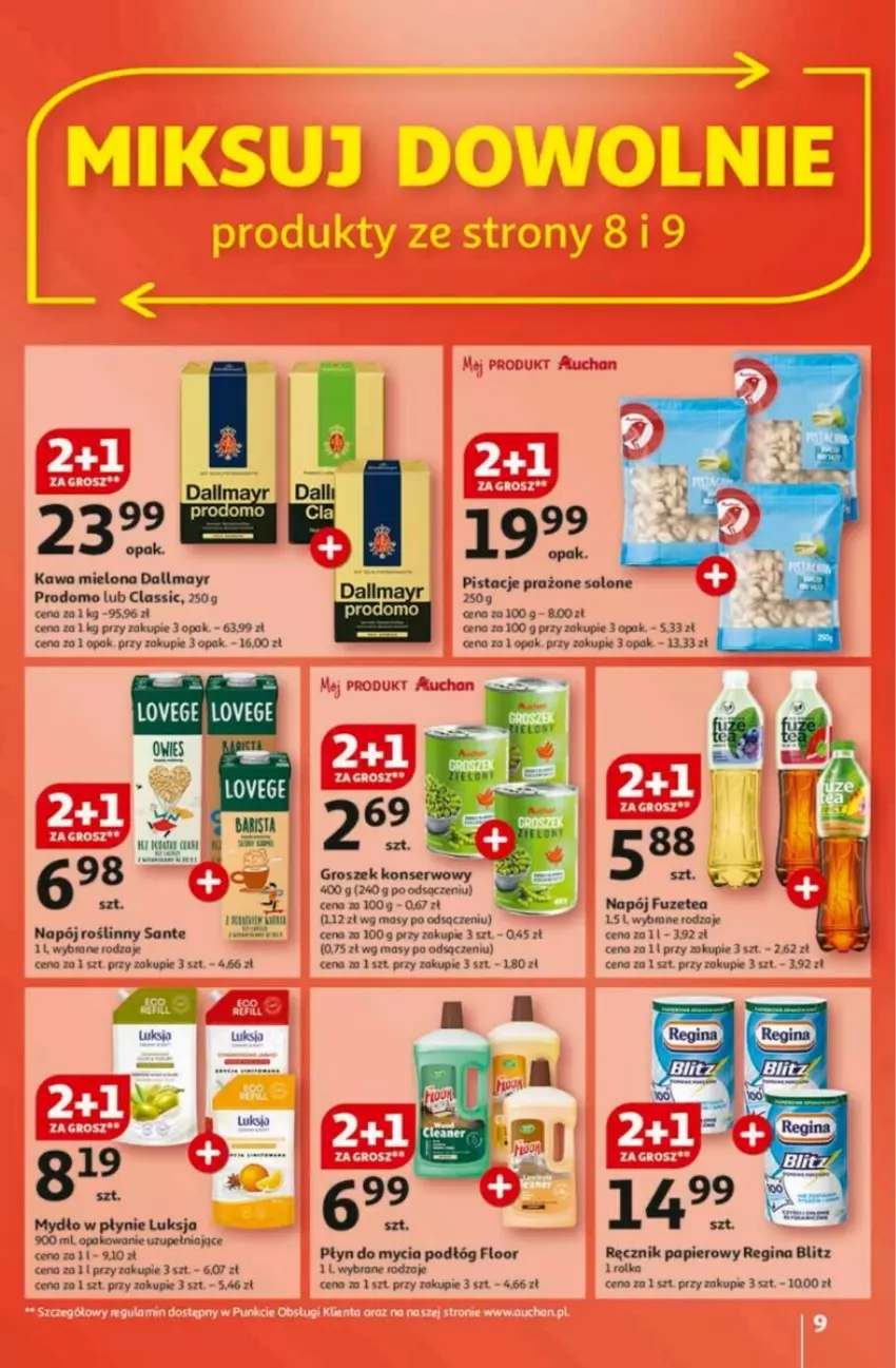 Gazetka promocyjna Auchan - ważna 23.01 do 29.01.2025 - strona 64 - produkty: Dallmayr, Fa, Gin, Groszek, Kawa, Kawa mielona, Luksja, Mydło, Mydło w płynie, Napój, Napój roślinny, Papier, Pistacje, Płyn do mycia, Płyn do mycia podłóg, Ręcznik, Sante, Ser