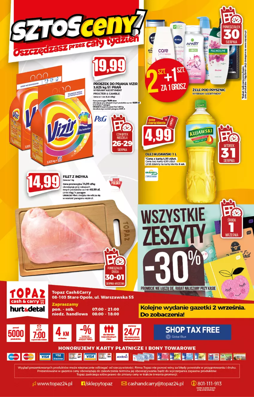 Gazetka promocyjna Topaz - Gazetka - ważna 26.08 do 01.09.2021 - strona 20 - produkty: Kujawski, Olej, Proszek do prania, Vizir, Waga