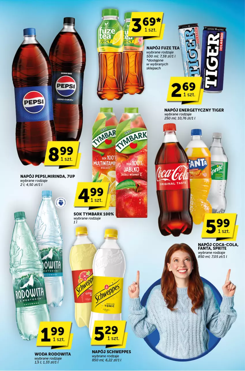 Gazetka promocyjna ABC - ważna 31.10 do 12.11.2024 - strona 26 - produkty: 7up, Coca-Cola, Fa, Fanta, Gin, Mirinda, Napój, Napój energetyczny, Pepsi, Schweppes, Sok, Sprite, Tiger, Tymbark