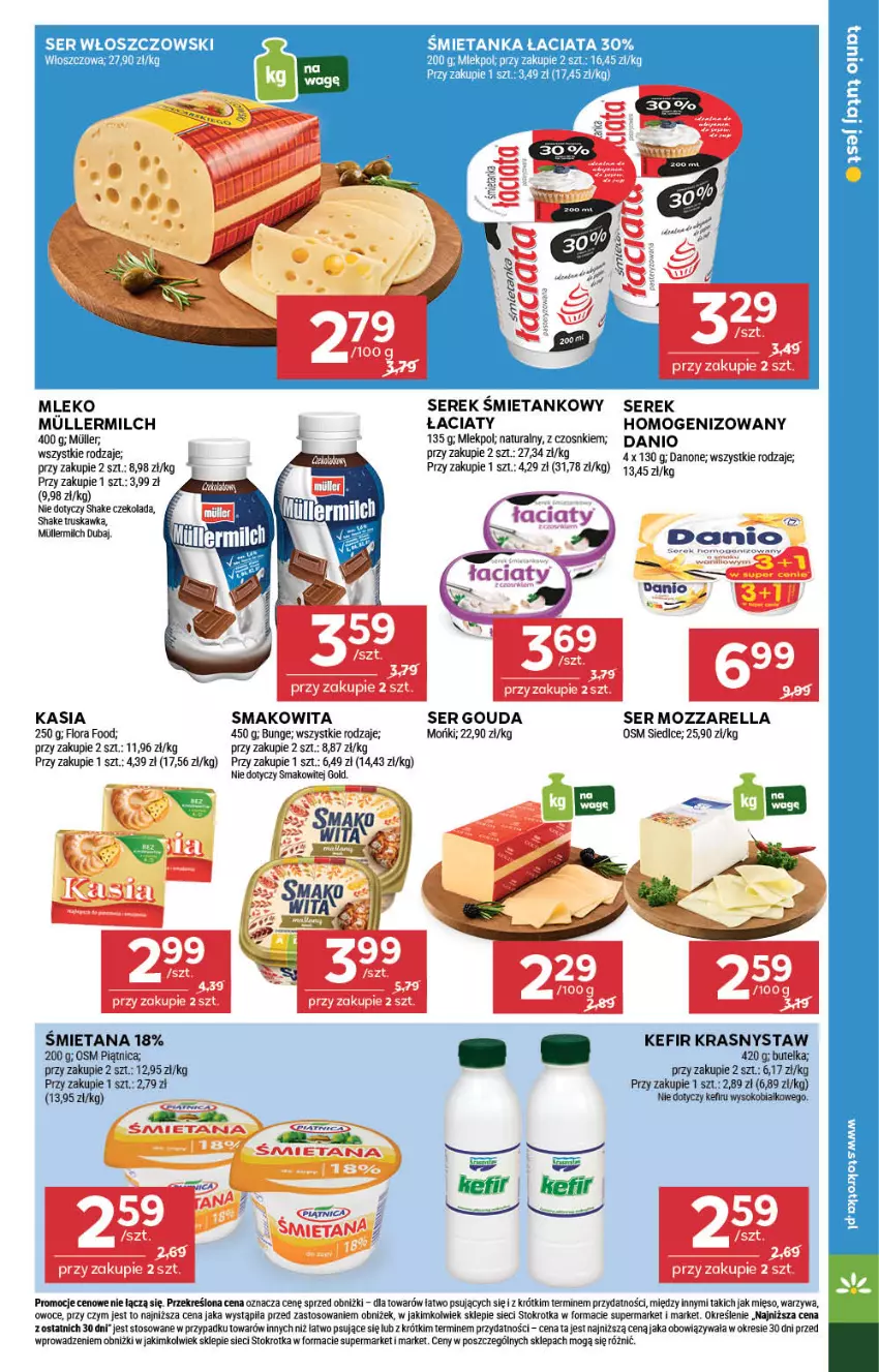 Gazetka promocyjna Stokrotka - Market - ważna 26.06 do 02.07.2025 - strona 11 - produkty: Czekolada, Danio, Danone, Flora, Gouda, Kasia, Kefir, Mięso, Mleko, Mozzarella, Owoce, Piątnica, Ser, Serek, Smakowita, Sok, Warzywa, Włoszczowski