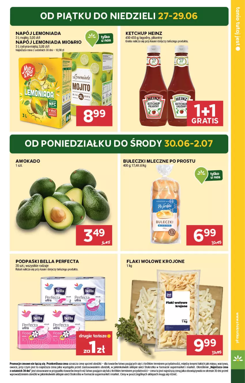 Gazetka promocyjna Stokrotka - Market - ważna 26.06 do 02.07.2025 - strona 3 - produkty: Bell, Bella, Bułeczki, Bułeczki mleczne, Flaki, Flaki wołowe, Gra, Heinz, Ketchup, Lemoniada, Mięso, Mięta, Napój, Owoce, Perfecta, Podpaski, Warzywa