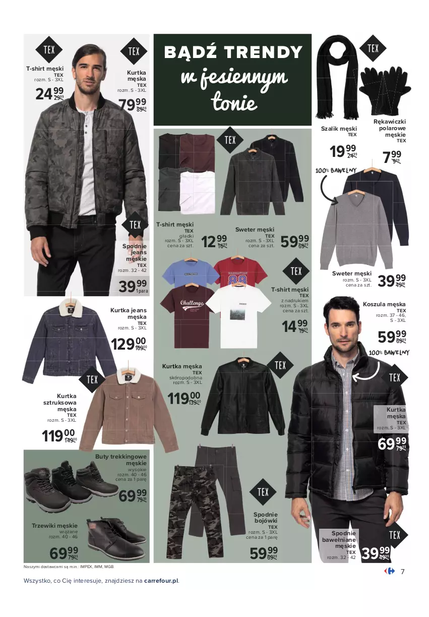 Gazetka promocyjna Carrefour - Gazetka Modne trendy - ważna 12.10 do 24.10.2021 - strona 7 - produkty: Buty, Kosz, Koszula, Kurtka, Sok, Spodnie, Spodnie jeans, Sweter, Szal, T-shirt