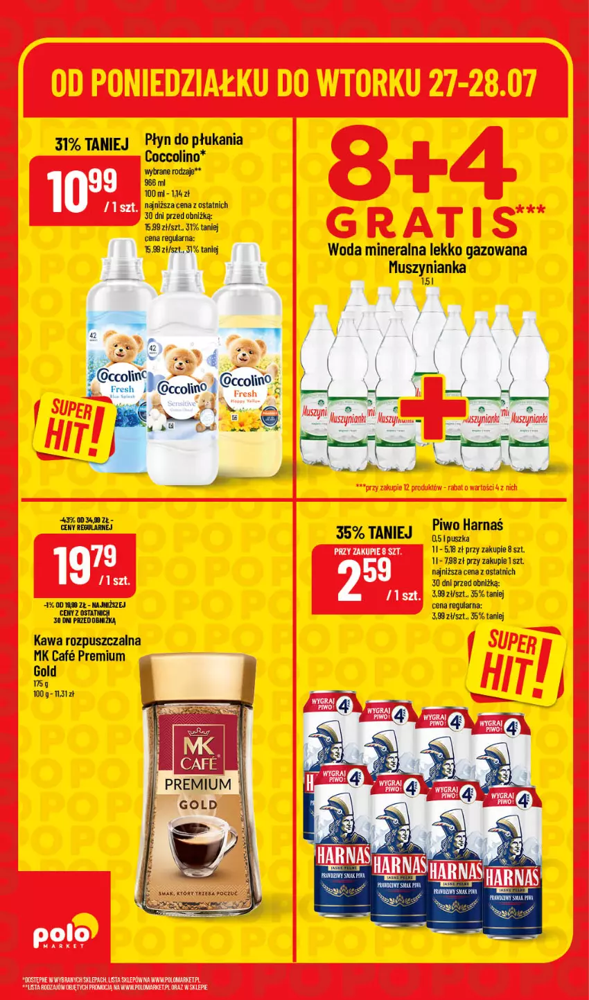 Gazetka promocyjna PoloMarket - Ulotka pon-wt - ważna 27.07 do 28.07.2026 - strona 6 - produkty: Coccolino, Harnaś, Kawa, Kawa rozpuszczalna, Mus, Muszynianka, Piwo, Płyn do płukania, Woda, Woda mineralna