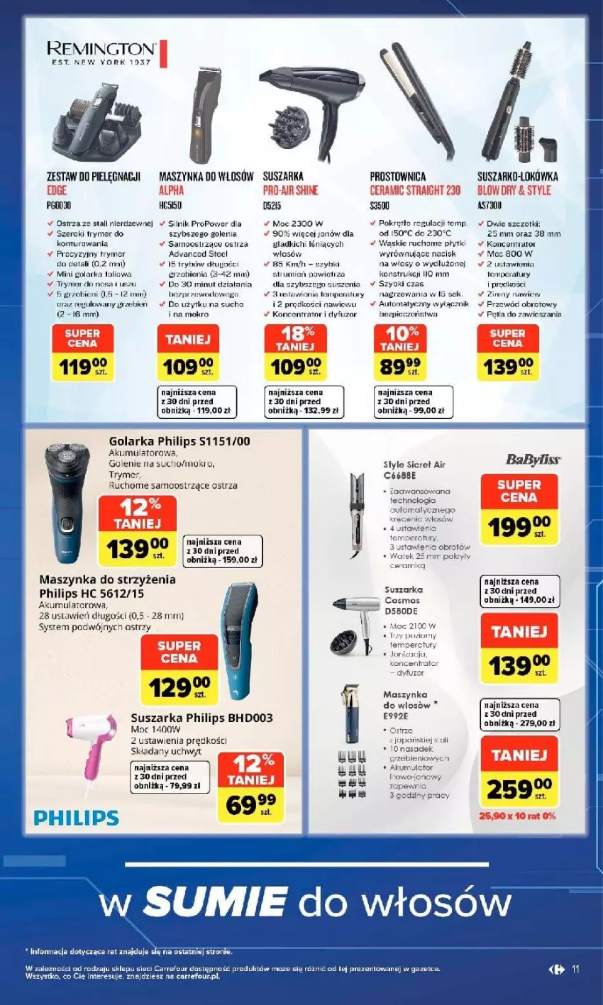 Gazetka promocyjna Carrefour - Gazetka w SUMIE multimedia dla każdego - ważna 21.09 do 10.10.2026 - strona 11 - produkty: Akumulator, BIC, Golarka, LG, Maszynka, Philips, Piec, Por, Przewód, Remington, Rum, Suszarka, Szynka