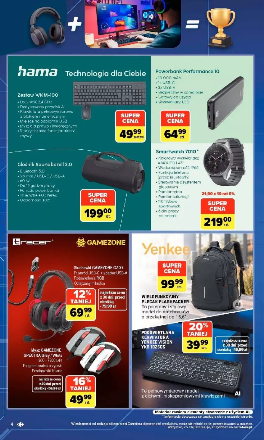 Gazetka promocyjna Carrefour - Gazetka w SUMIE multimedia dla każdego - ważna 21.09 do 10.10.2026 - strona 4 - produkty: Amol, EPEE, Fa, Głośnik, Gra, HP, Klawiatura, LANA, LG, Mule, Notebook, Plecak, Por, Powerbank, Przewód, Rum, Smartwatch, Soundbar, Sport, Telefon