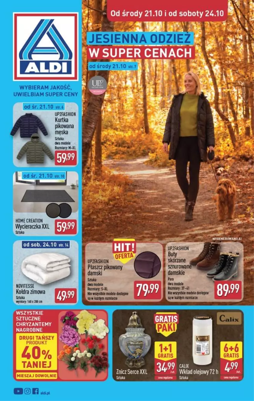 Gazetka promocyjna Aldi - Przygotuj się na kolejny tydzień! - ważna 21.10 do 24.10.2026 - strona 1 - produkty: Fa, Kołdra, Kurtka, Olej, Ser, Wkład olejowy, Wycieraczka, Znicz