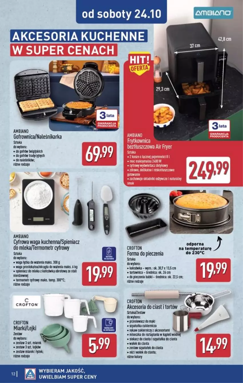 Gazetka promocyjna Aldi - Przygotuj się na kolejny tydzień! - ważna 21.10 do 24.10.2026 - strona 12 - produkty: Cukier, Forma do pieczenia, Gofrownica, Gra, LG, Miseczka, Piec, Por, Szpatułka, Termometr, Tortownica, Waga, Wałek