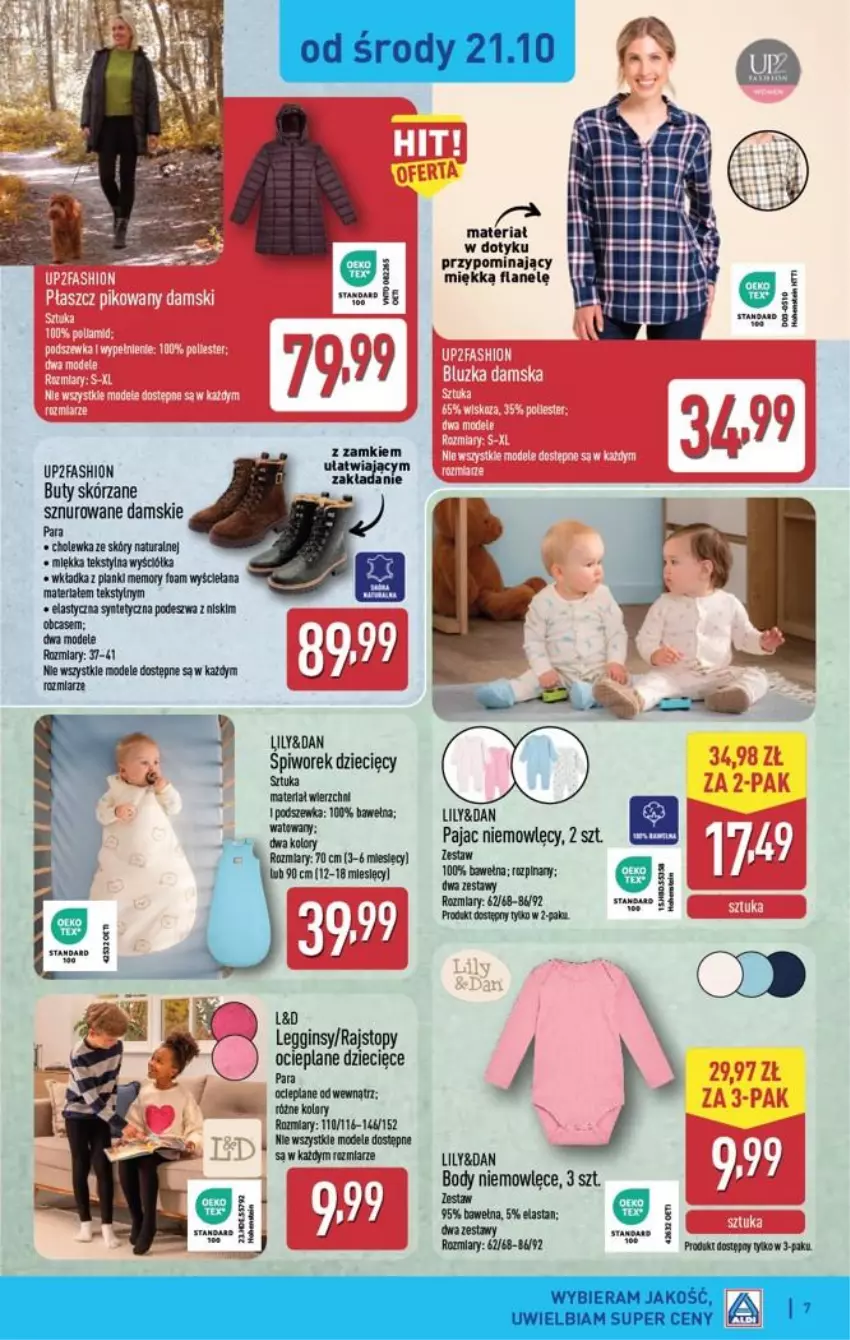 Gazetka promocyjna Aldi - Przygotuj się na kolejny tydzień! - ważna 21.10 do 24.10.2026 - strona 7 - produkty: Buty, Dzieci, Fa, Gin, Lanki, Legginsy, Pajac, Piwo, Rajstopy, Top, Wełna