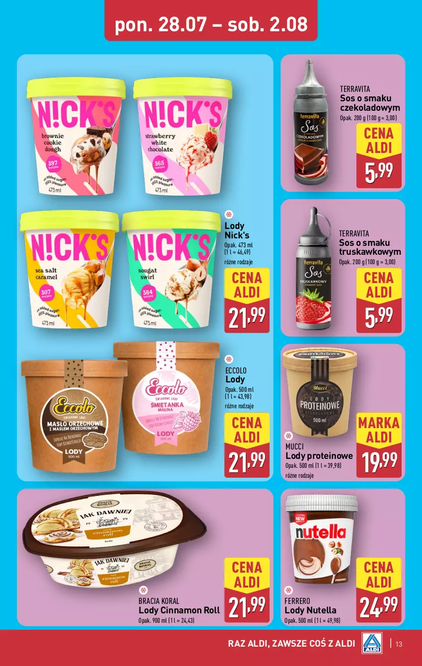 Gazetka promocyjna Aldi - Oferta weekendowa - ważna 31.07 do 02.08.2025 - strona 13 - produkty: Ferrero, Lody, Nutella, Sos
