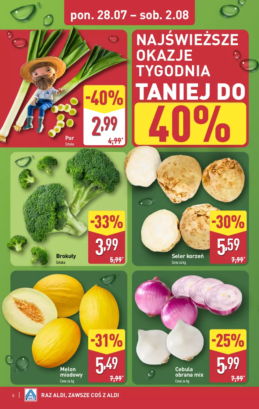Gazetka promocyjna Aldi - Oferta weekendowa - ważna 31.07 do 02.08.2025 - strona 8 - produkty: Brokuły, Cebula, Melon, Por, Seler korzeń