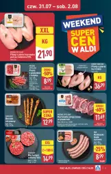 Gazetka promocyjna Aldi - Oferta weekendowa - Gazetka - ważna od 02.08 do 02.08.2025 - strona 5 - produkty: Kurczak, Sok, Por, Sokołów, Karkówka wieprzowa, Mięsne specjały, Kiełbaski białe, Burger, Boczek
