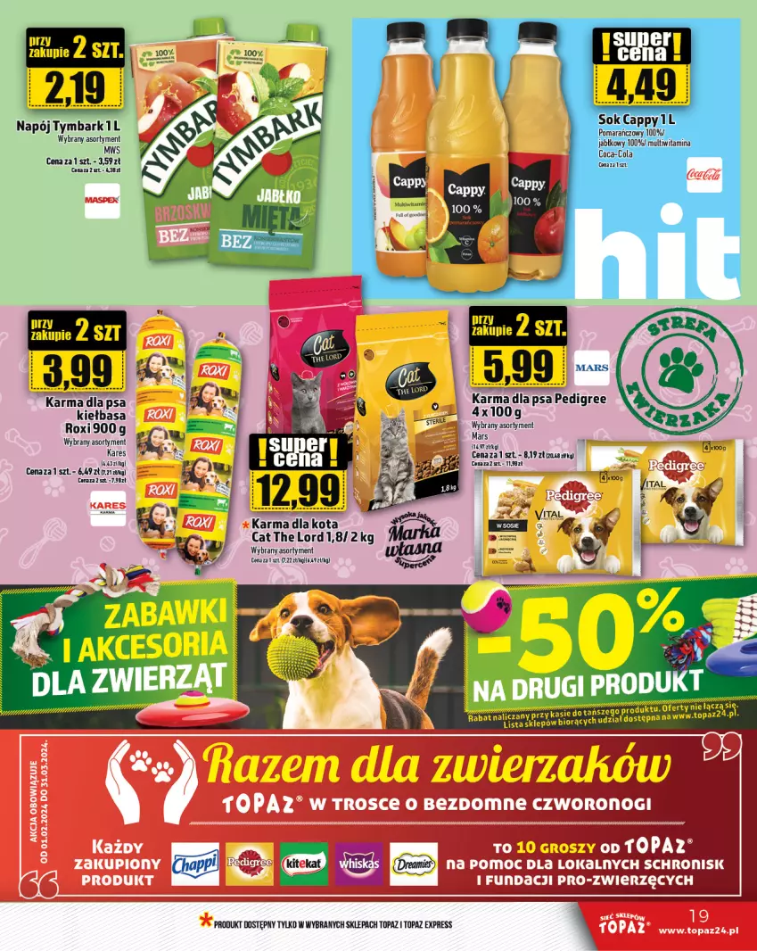 Gazetka promocyjna Topaz - Gazetka - ważna 14.03 do 20.03.2024 - strona 19 - produkty: Coca-Cola, Fa, Mars, Napój, Top, Tymbark