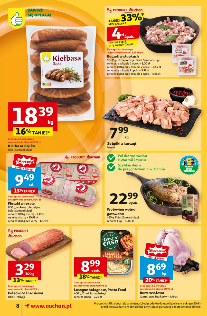 Gazetka promocyjna Auchan - Pewność Niskich Cen Supermarket - ważna 05.09 do 11.09.2024 - strona 10 - produkty: Boczek, Kiełbasa, Kiełbasa śląska, Polędwica, Sos, Wołowina