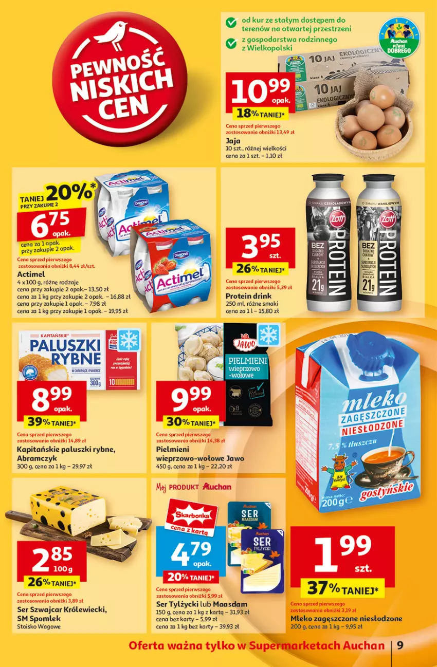 Gazetka promocyjna Auchan - Pewność Niskich Cen Supermarket - ważna 05.09 do 11.09.2024 - strona 11 - produkty: Actimel, Jaja, Maasdam, Mleko, Mleko zagęszczone, Paluszki rybne, Pax, Ser, Ser tylżycki