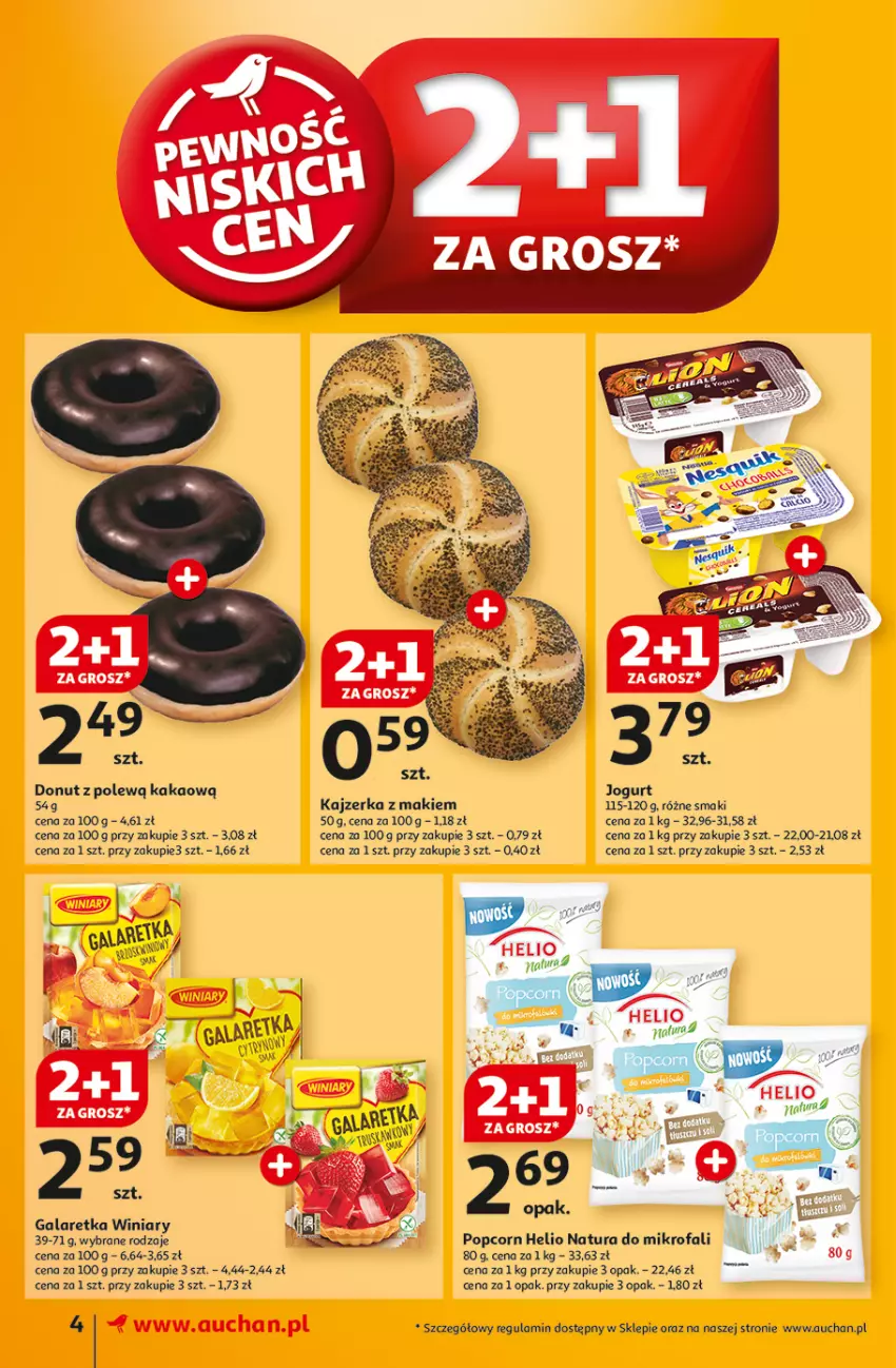 Gazetka promocyjna Auchan - Pewność Niskich Cen Supermarket - ważna 05.09 do 11.09.2024 - strona 4 - produkty: Donut, Fa, Gala, Galaretka, Helio, Jogurt, Kajzerka, Kakao, Popcorn, Winiary