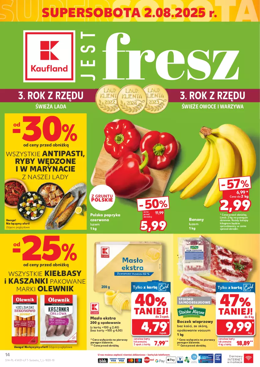 Gazetka promocyjna Kaufland - Gazetka tygodnia - ważna 31.07 do 06.08.2025 - strona 14 - produkty: Banany, Boczek, Boczek wieprzowy, Gra, Grunt, Kasza, Masło, Olej, Olewnik, Owoce, Papryka, Papryka czerwona, Waga, Warzywa