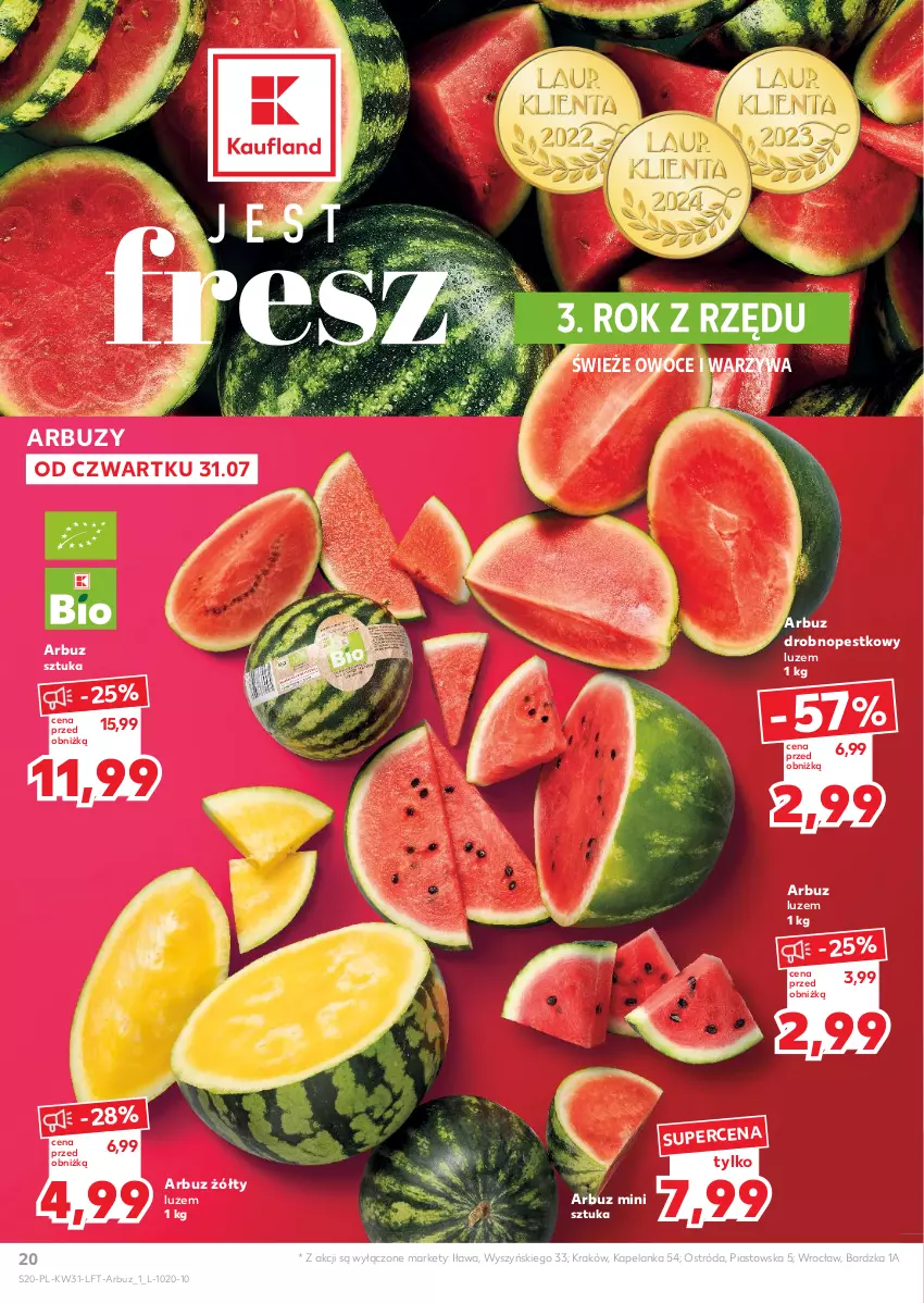 Gazetka promocyjna Kaufland - Gazetka tygodnia - ważna 31.07 do 06.08.2025 - strona 20 - produkty: Arbuz, Owoce, Piast, Warzywa