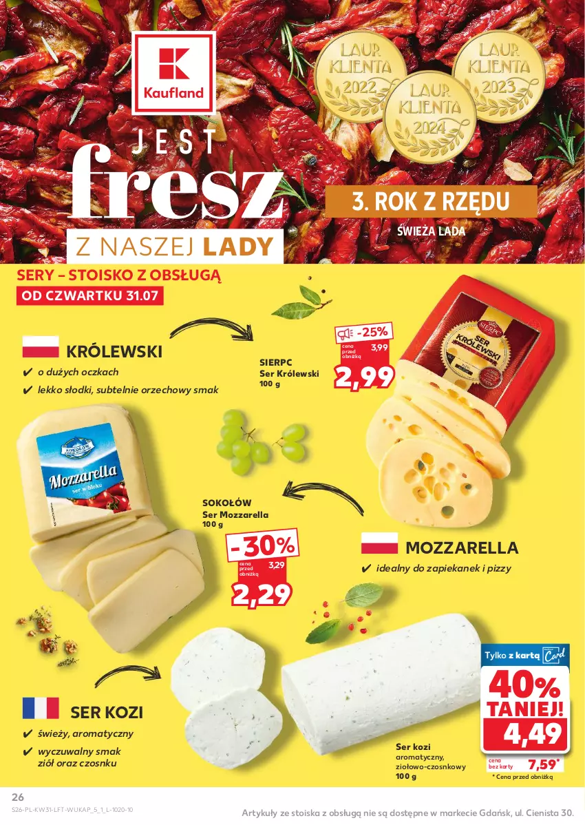 Gazetka promocyjna Kaufland - Gazetka tygodnia - ważna 31.07 do 06.08.2025 - strona 26 - produkty: Królewski, Mozzarella, Ser, Ser kozi, Sok, Sokołów