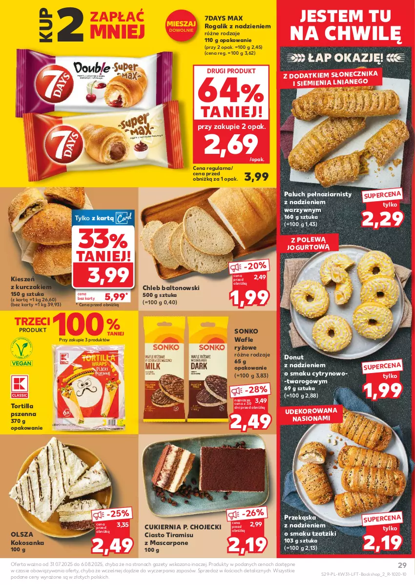 Gazetka promocyjna Kaufland - Gazetka tygodnia - ważna 31.07 do 06.08.2025 - strona 29 - produkty: Chleb, Cukier, Donut, Jogurt, Kokos, Kurczak, Mascarpone, Rogal, Ryż, Sonko, Tortilla, Wafle