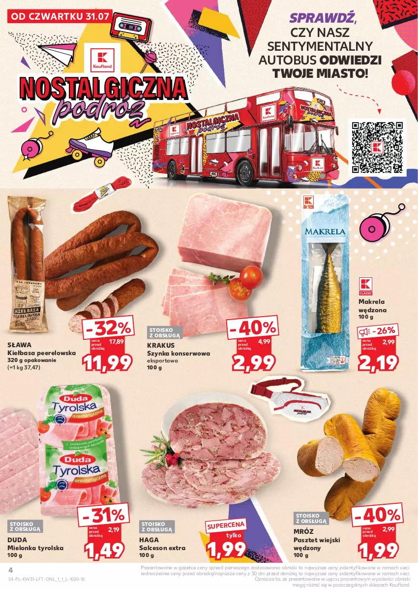 Gazetka promocyjna Kaufland - Gazetka tygodnia - ważna 31.07 do 06.08.2025 - strona 4 - produkty: Autobus, Duda, Kiełbasa, Krakus, Mielonka tyrolska, Pasztet, Por, Rama, Salceson, Ser, Sok, Sport, Szynka, Szynka konserwowa