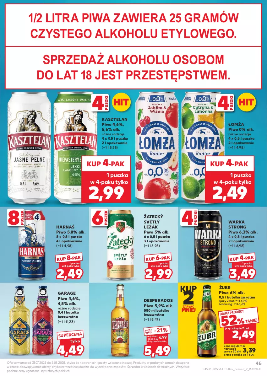 Gazetka promocyjna Kaufland - Gazetka tygodnia - ważna 31.07 do 06.08.2025 - strona 45 - produkty: Desperados, Gra, Harnaś, Kasztelan, Piwa, Piwo, Warka
