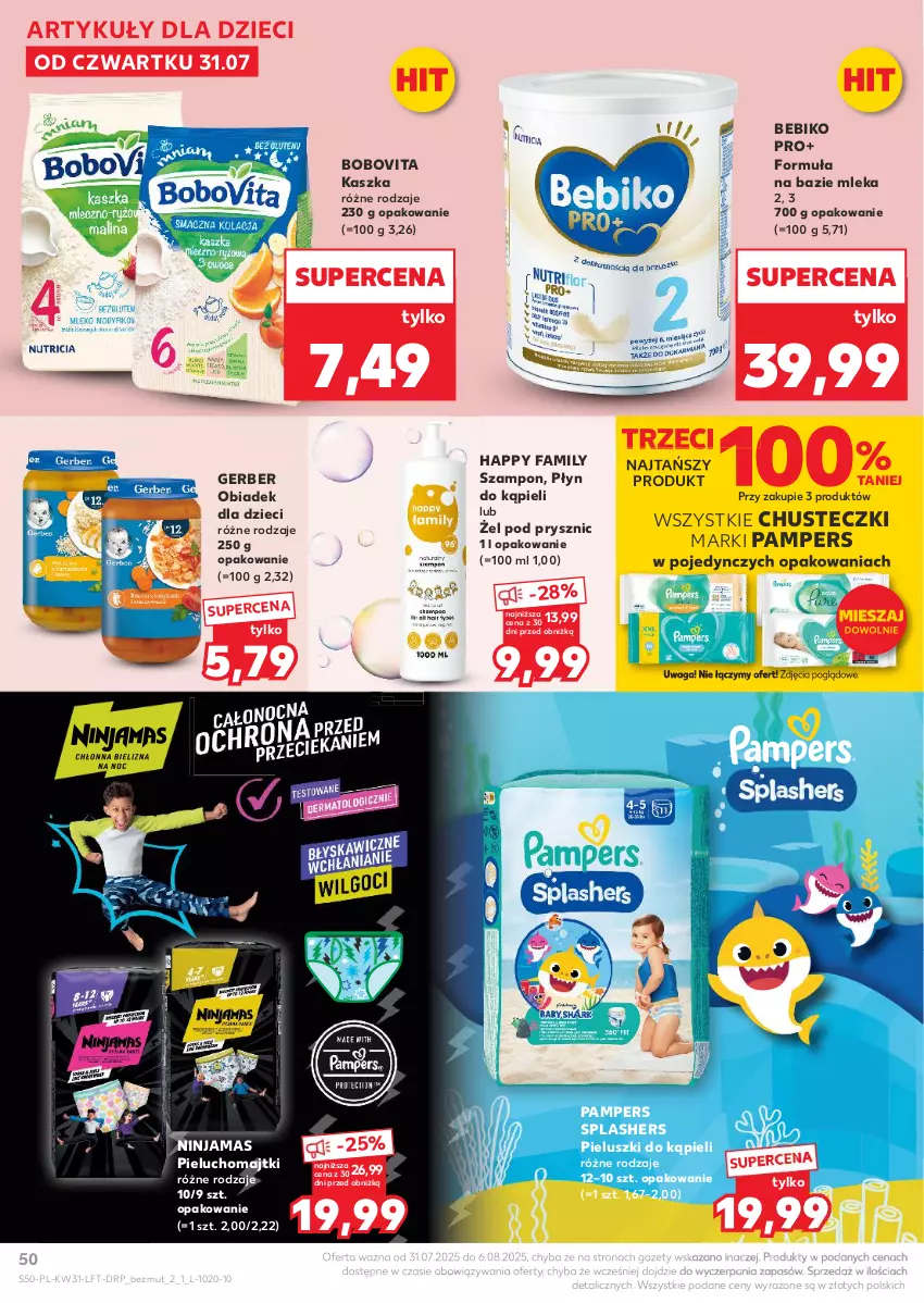 Gazetka promocyjna Kaufland - Gazetka tygodnia - ważna 31.07 do 06.08.2025 - strona 50 - produkty: Bebiko, BoboVita, Chusteczki, Dzieci, Fa, Gerber, Majtki, Pampers, Pieluchomajtki, Płyn do kąpieli, Szampon, Waga