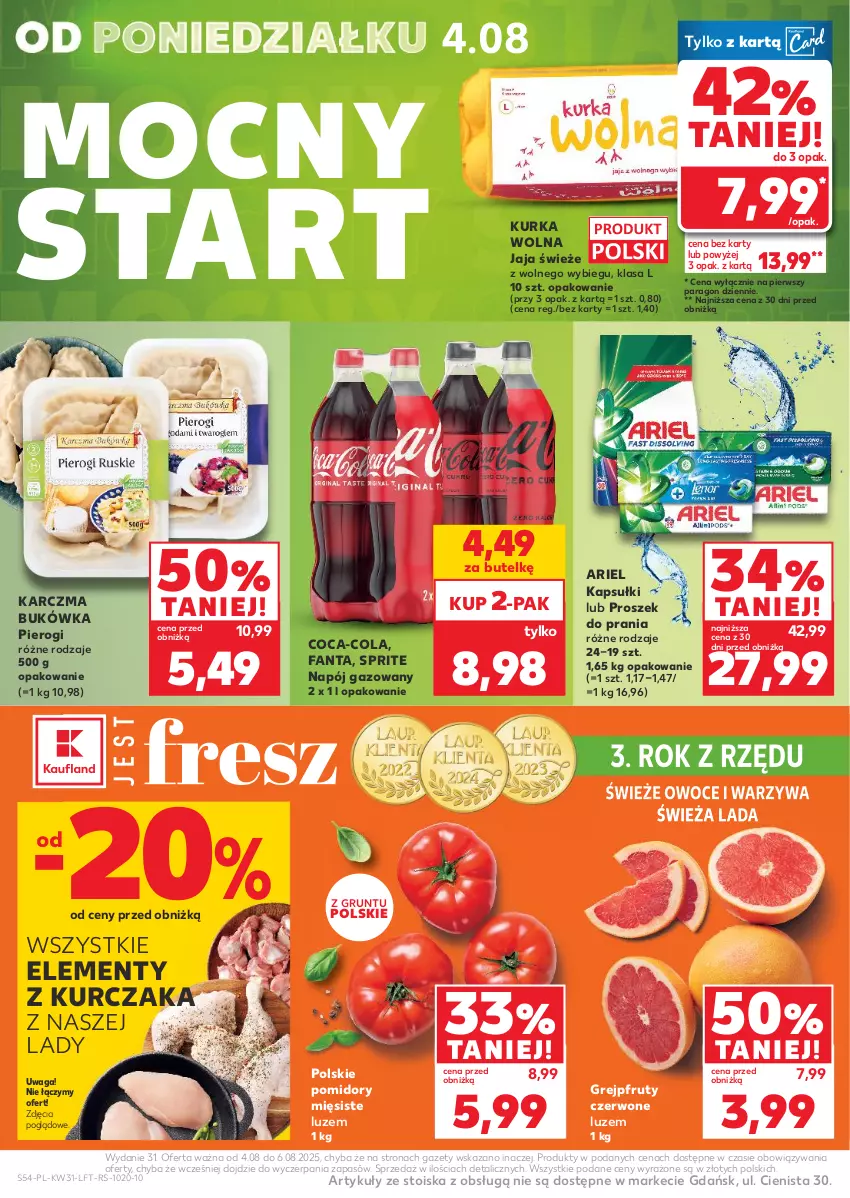 Gazetka promocyjna Kaufland - Gazetka tygodnia - ważna 31.07 do 06.08.2025 - strona 54 - produkty: Ariel, Coca-Cola, Fa, Fanta, Grejpfrut, Grunt, Jaja, Kurczak, Napój, Napój gazowany, Owoce, Pierogi, Pomidory, Proszek do prania, Sprite, Waga, Warzywa
