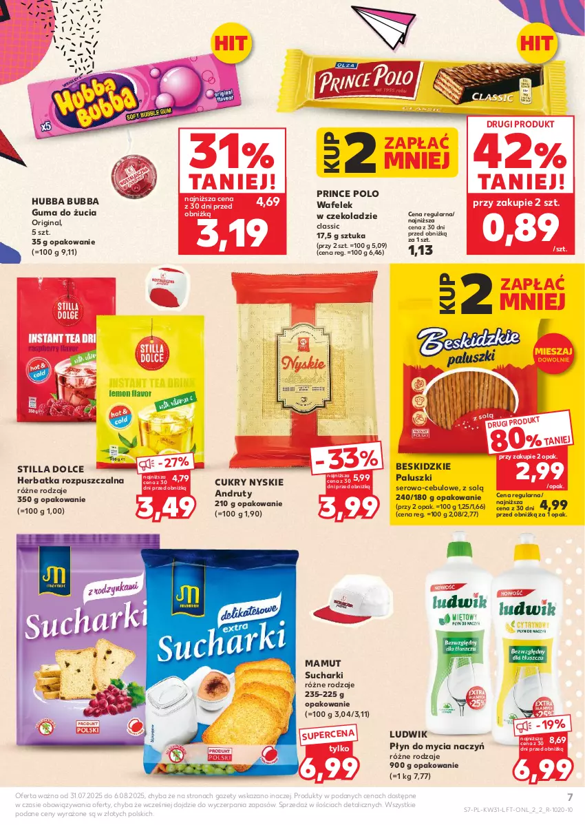 Gazetka promocyjna Kaufland - Gazetka tygodnia - ważna 31.07 do 06.08.2025 - strona 7 - produkty: Beskidzki, Beskidzkie paluszki, Do mycia naczyń, Gin, Guma do żucia, Ludwik, Płyn do mycia, Płyn do mycia naczyń, Prince Polo, Ser, Wafelek
