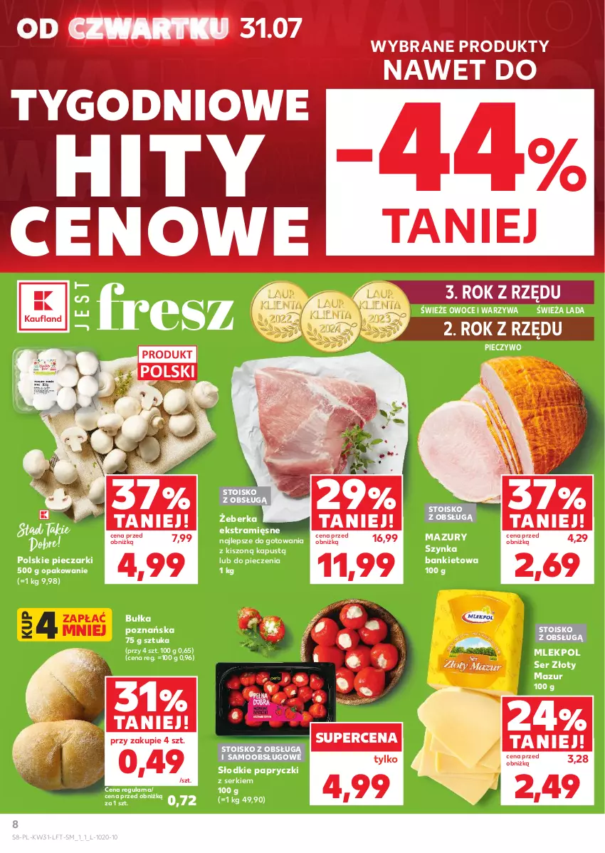 Gazetka promocyjna Kaufland - Gazetka tygodnia - ważna 31.07 do 06.08.2025 - strona 8 - produkty: Bułka, Kapustą, Owoce, Piec, Pieczywo, Ser, Szynka, Warzywa, Złoty Mazur