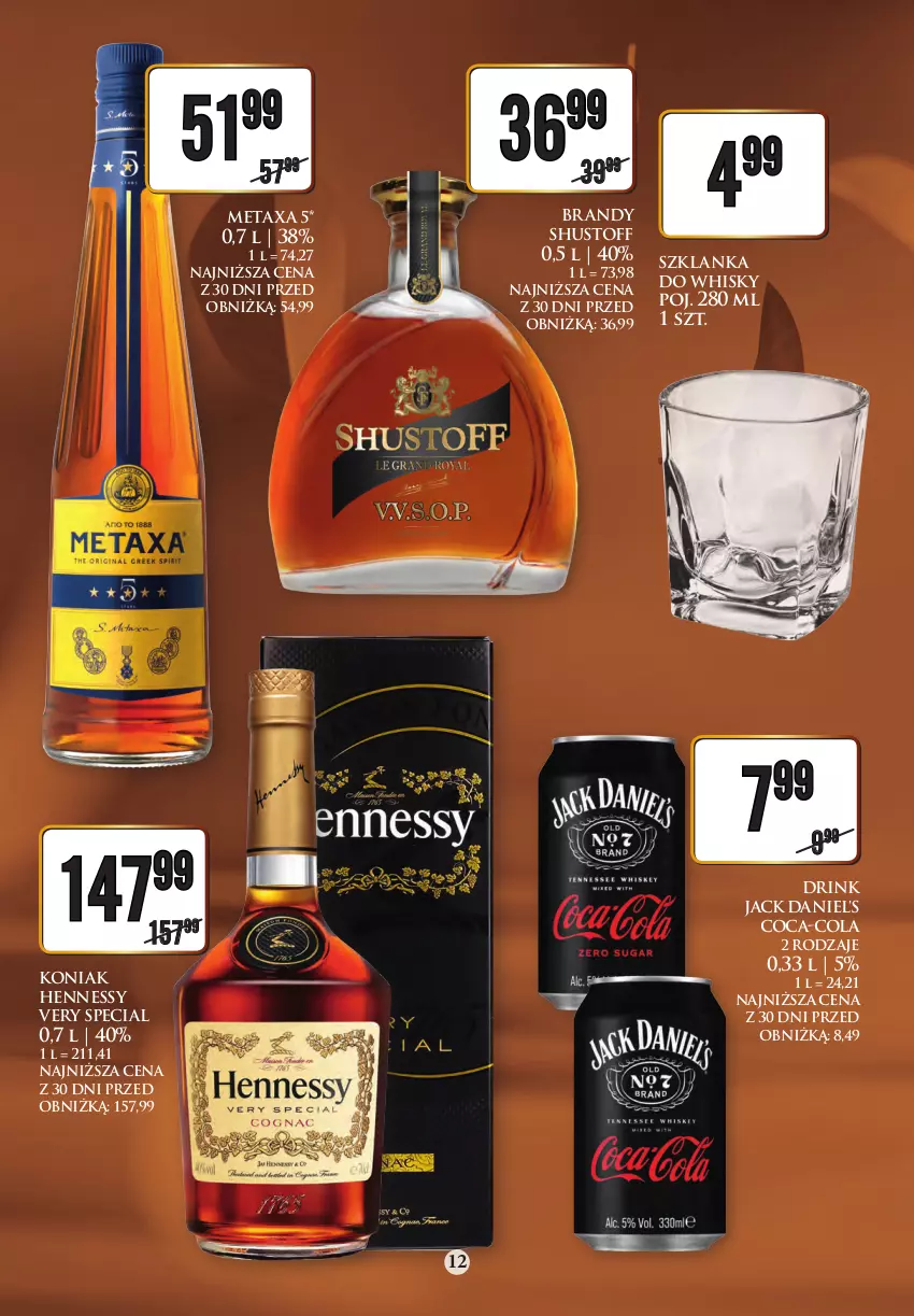 Gazetka promocyjna Dino - Katalog alkoholowy 20-25.11 - ważna 20.11 do 25.11.2023 - strona 12 - produkty: Brandy, Coca-Cola, Jack Daniel's, Metaxa, Szklanka, Whisky