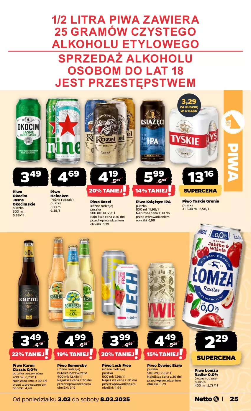 Gazetka promocyjna Netto - Od Poniedziałku - ważna 03.03 do 08.03.2025 - strona 25 - produkty: Gra, Heineken, Karmi, Koc, Kozel, Książęce, Okocim, Piwa, Piwo, Radler, Somersby, Tyskie