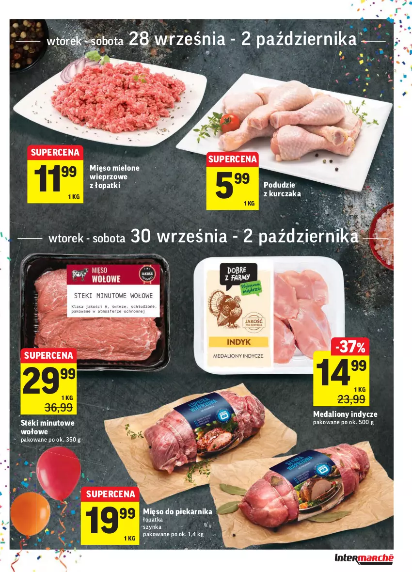 Gazetka promocyjna Intermarche - Gazetka promocyjna - ważna 28.09 do 04.10.2021 - strona 19 - produkty: Kurczak, Lion, Medaliony indycze, Mięso, Mięso mielone, Piekarnik, Podudzie z kurczaka, Stek, Szynka