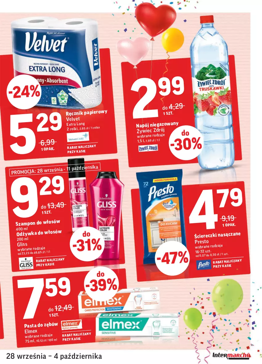 Gazetka promocyjna Intermarche - Gazetka promocyjna - ważna 28.09 do 04.10.2021 - strona 5 - produkty: Elmex, Napój, Papier, Ręcznik, Szampon, Velvet