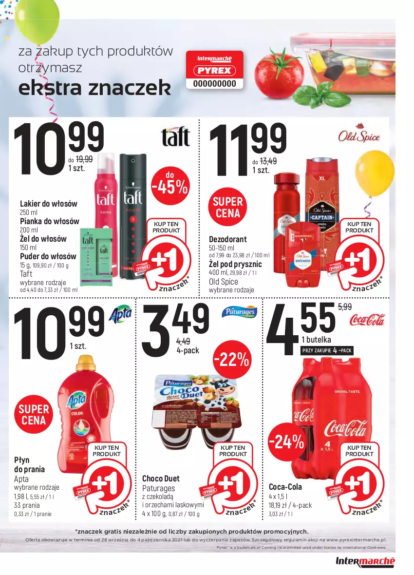 Gazetka promocyjna Intermarche - Gazetka promocyjna - ważna 28.09 do 04.10.2021 - strona 9 - produkty: Coca-Cola, Dezodorant, Gra, Lakier, Lakier do włosów, Old Spice, Pianka do włosów, Płyn do prania, Por, Puder, Taft