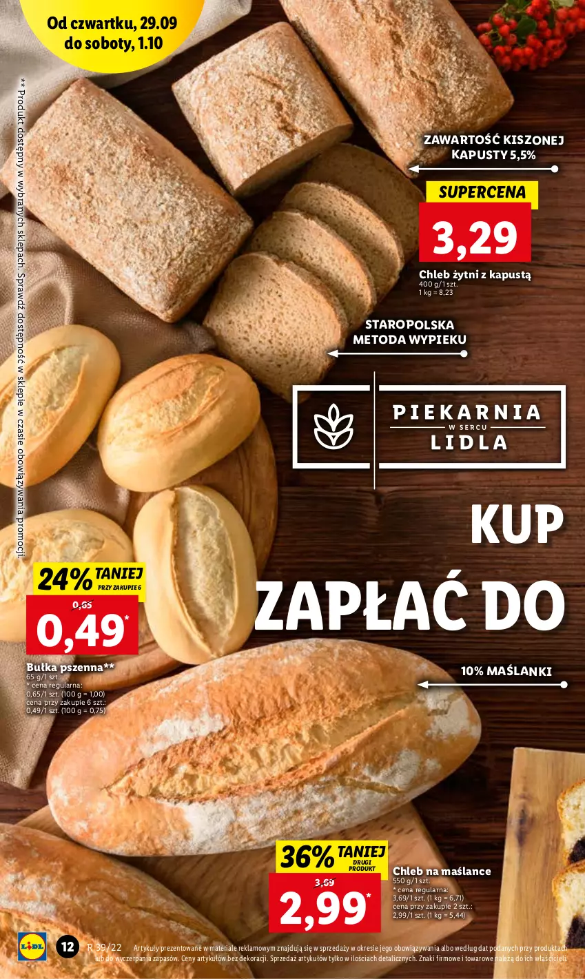 Gazetka promocyjna Lidl - GAZETKA - ważna 29.09 do 01.10.2022 - strona 12 - produkty: Bułka, Chleb, Kapustą, Lanki