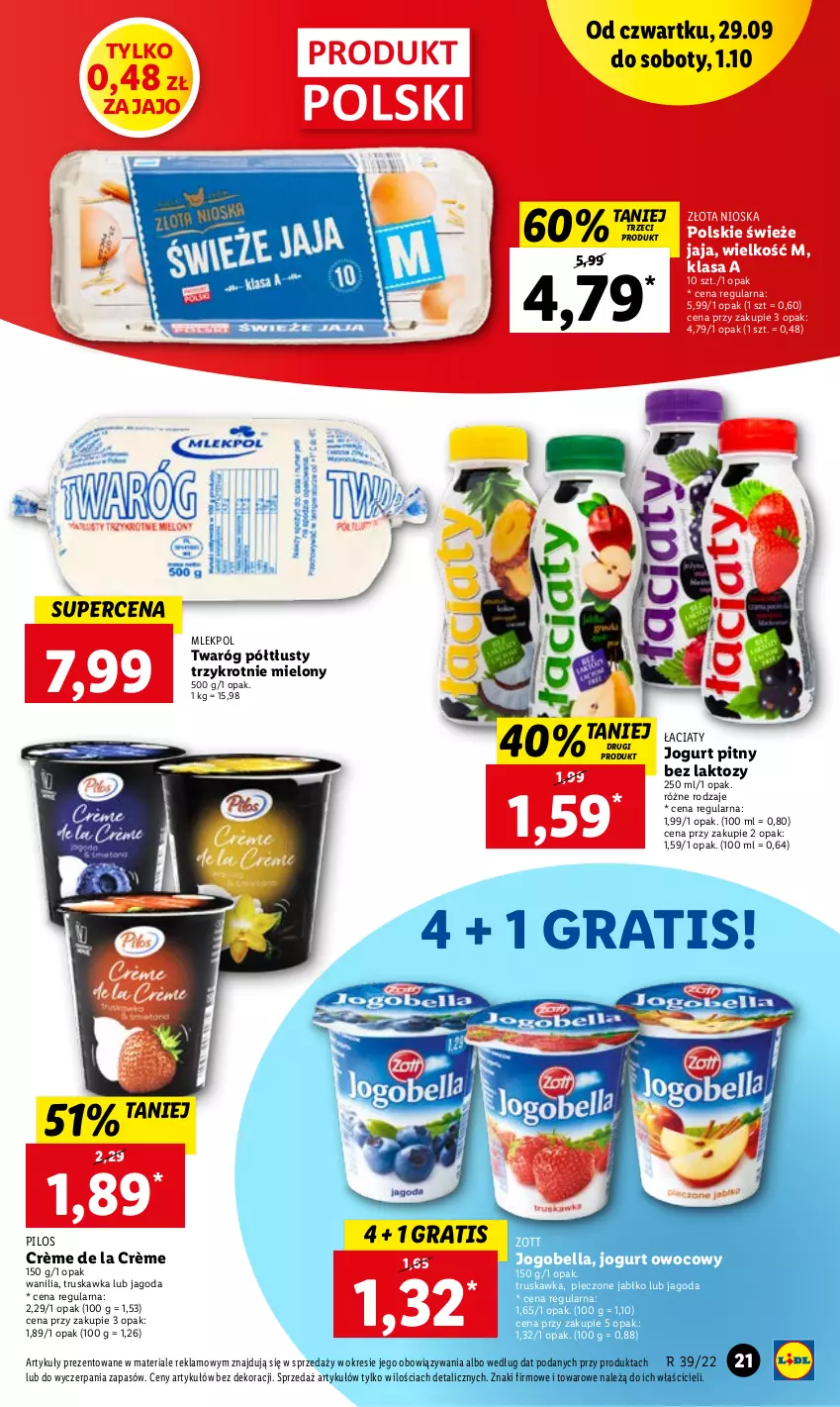 Gazetka promocyjna Lidl - GAZETKA - ważna 29.09 do 01.10.2022 - strona 21 - produkty: Bell, Bella, Gra, Jaja, Jogobella, Jogurt, Jogurt owocowy, Jogurt pitny, Piec, Pilos, Twaróg, Twaróg półtłusty, Zott