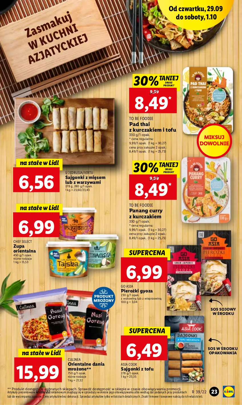 Gazetka promocyjna Lidl - GAZETKA - ważna 29.09 do 01.10.2022 - strona 23 - produkty: Kurczak, Sajgonki, Sos, Sos sojowy, Tofu, Virtu, Warzywa, Zupa