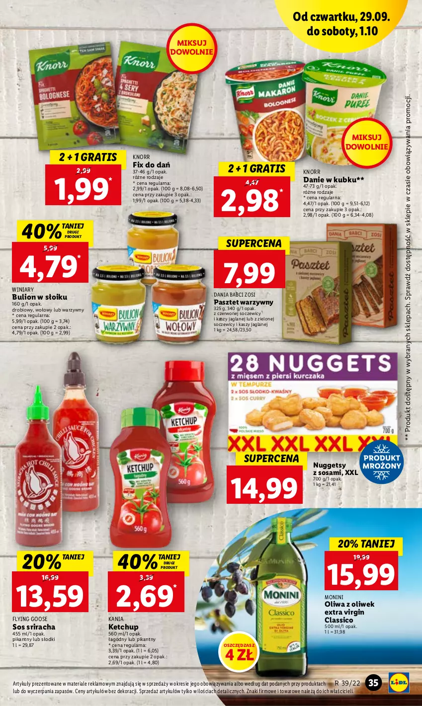 Gazetka promocyjna Lidl - GAZETKA - ważna 29.09 do 01.10.2022 - strona 35 - produkty: Bulion, Gin, Gra, Ketchup, Knorr, Lion, Monini, Oliwa, Oliwa z oliwek, Pasztet, Sos, Winiary