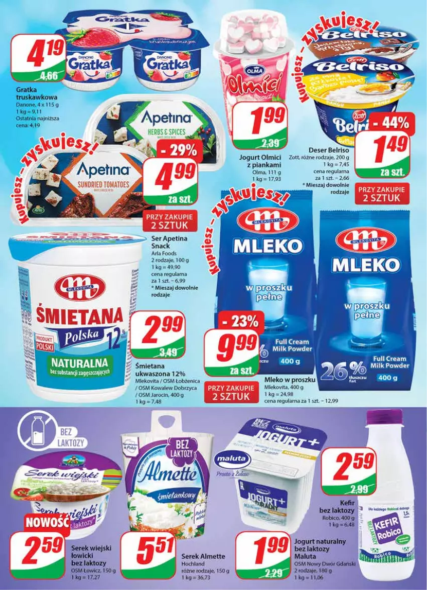 Gazetka promocyjna Dino - Gazetka - ważna 22.02 do 28.02.2023 - strona 14 - produkty: Almette, Belriso, Danone, Deser, Gra, Hochland, Jogurt, Jogurt naturalny, Olma, Ser, Serek, Zott