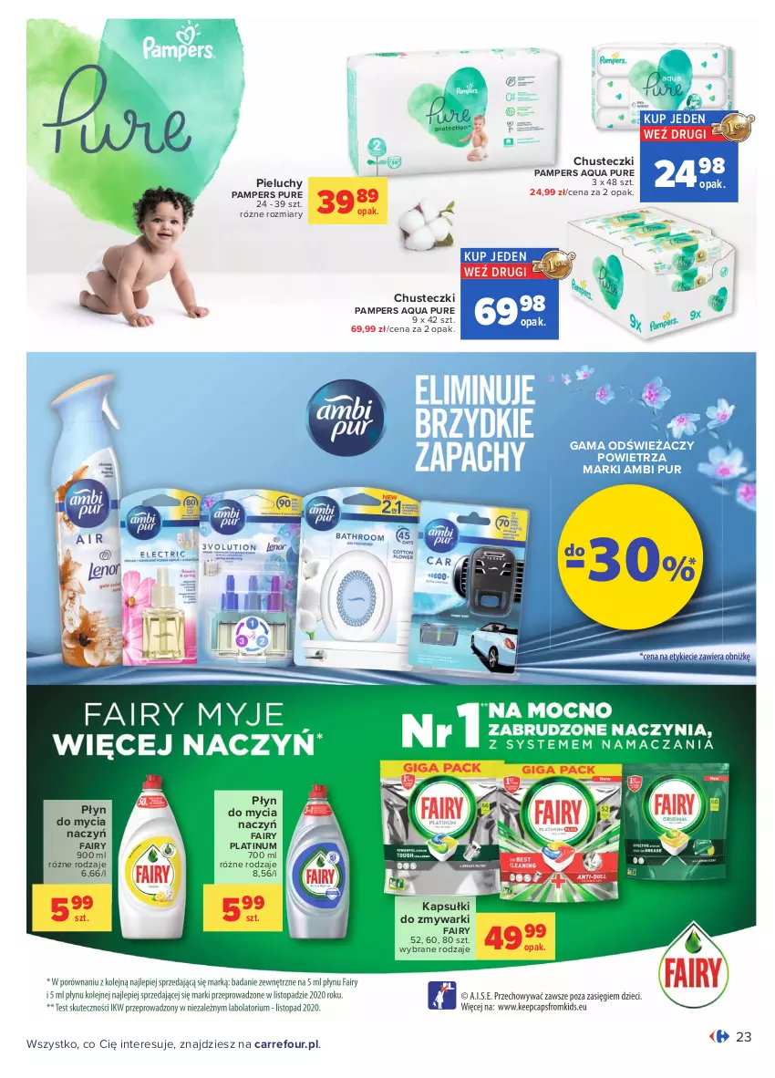 Gazetka promocyjna Carrefour - Gazetka Carrefour - ważna 03.05 do 15.05.2021 - strona 23 - produkty: Ambi Pur, Chusteczki, Do mycia naczyń, Fa, Fairy, Pampers, Pieluchy, Płyn do mycia, Płyn do mycia naczyń, Pur, Zmywarki