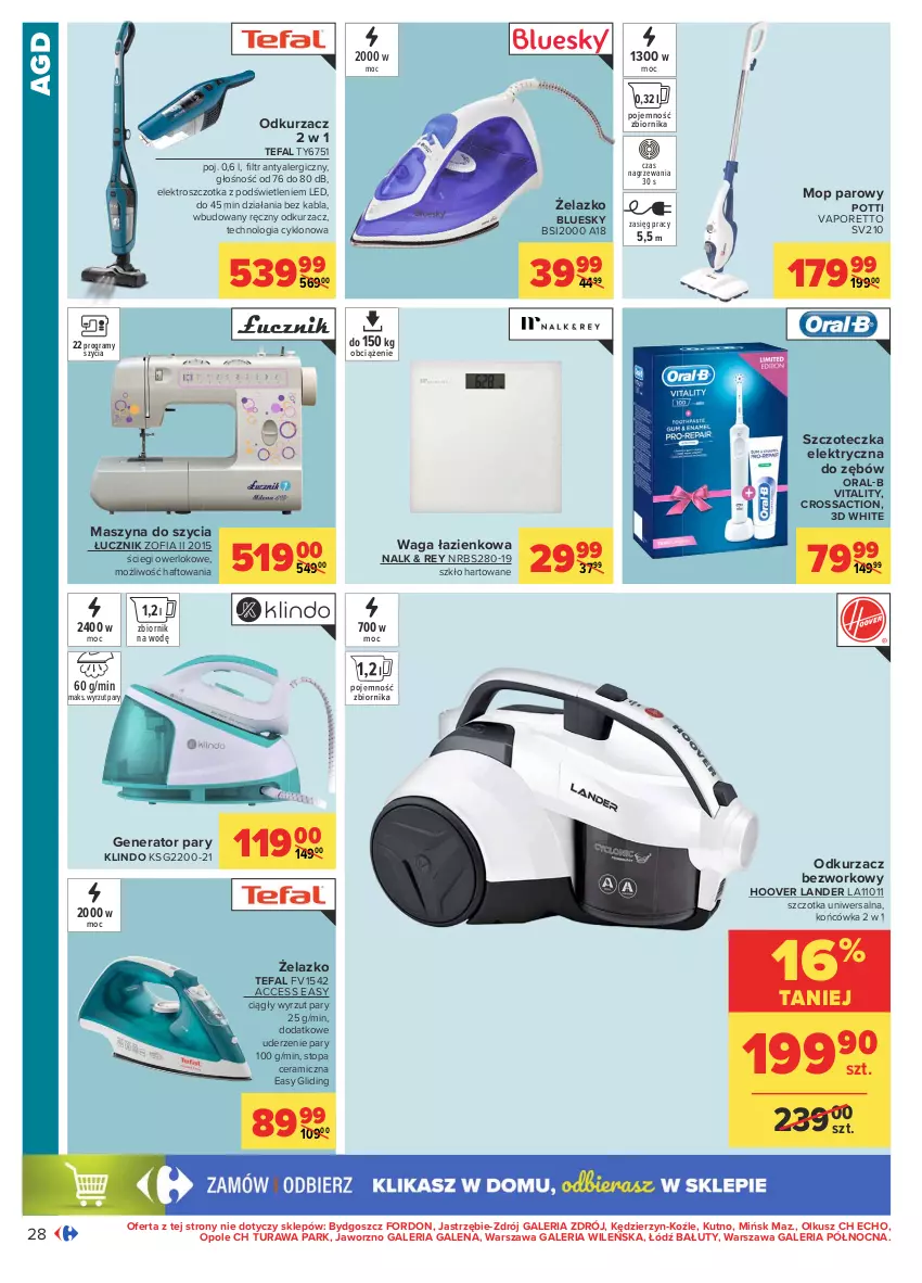 Gazetka promocyjna Carrefour - Gazetka Carrefour - ważna 03.05 do 15.05.2021 - strona 28 - produkty: Fa, Generator pary, Gra, Mop, Mop parowy, Odkurzacz, Por, Szczoteczka, Szczotka, Szyna, Tefal, Top, Waga, Waga łazienkowa