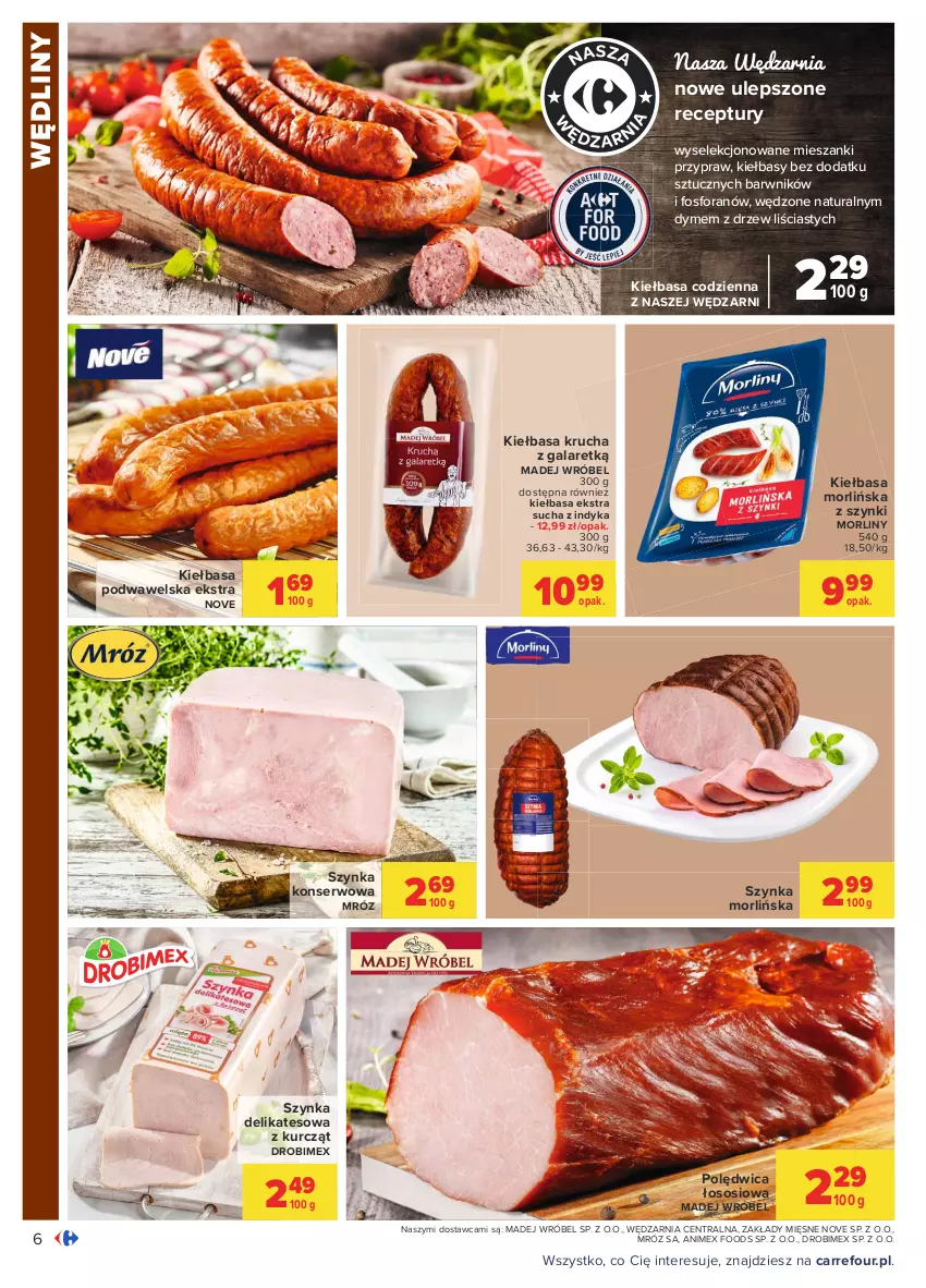 Gazetka promocyjna Carrefour - Gazetka Carrefour - ważna 03.05 do 15.05.2021 - strona 6 - produkty: Drobimex, Gala, Kiełbasa, Kiełbasa krucha, Kiełbasa podwawelska, Madej Wróbel, Morliny, Polędwica, Ser, Sos, Szynka, Szynka delikatesowa, Szynka konserwowa, Wawel