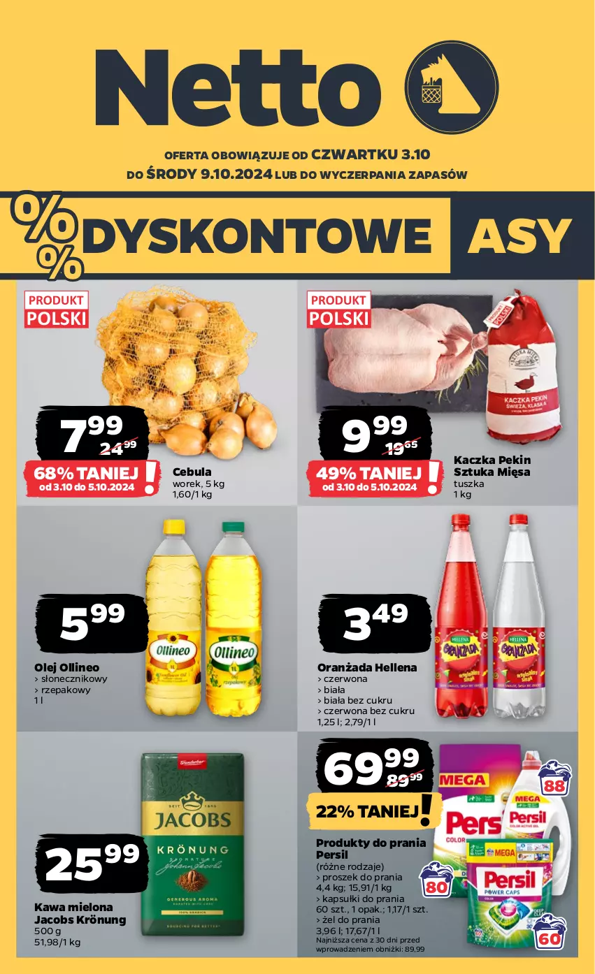 Gazetka promocyjna Netto - Netto Gazetka Food 40/24B - ważna 03.10 do 09.10.2024 - strona 1 - produkty: Cebula, Hellena, Jacobs, Jacobs Krönung, Kaczka, Kapsułki do prania, Kawa, Kawa mielona, Olej, Oranżada, Persil, Proszek do prania, Tusz