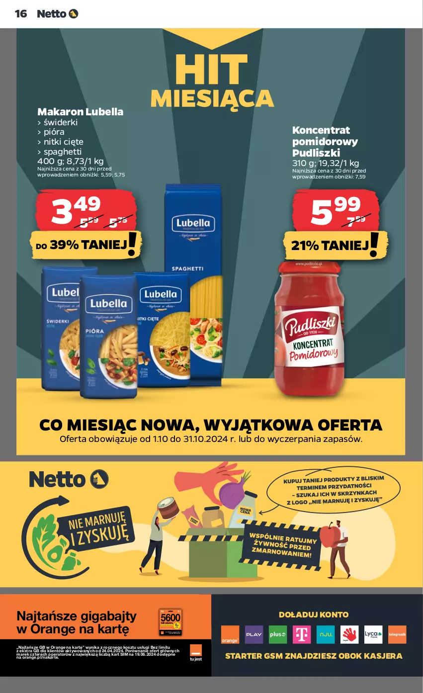 Gazetka promocyjna Netto - Netto Gazetka Food 40/24B - ważna 03.10 do 09.10.2024 - strona 16 - produkty: Bell, Bella, Koncentrat pomidorowy, Kosz, Lubella, Makaron, Por, Pudliszki, Spaghetti